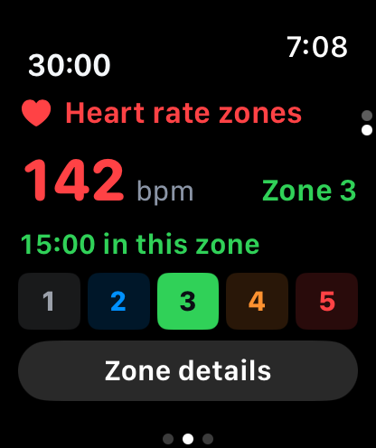 Apple Watch shows current heart rate zone
